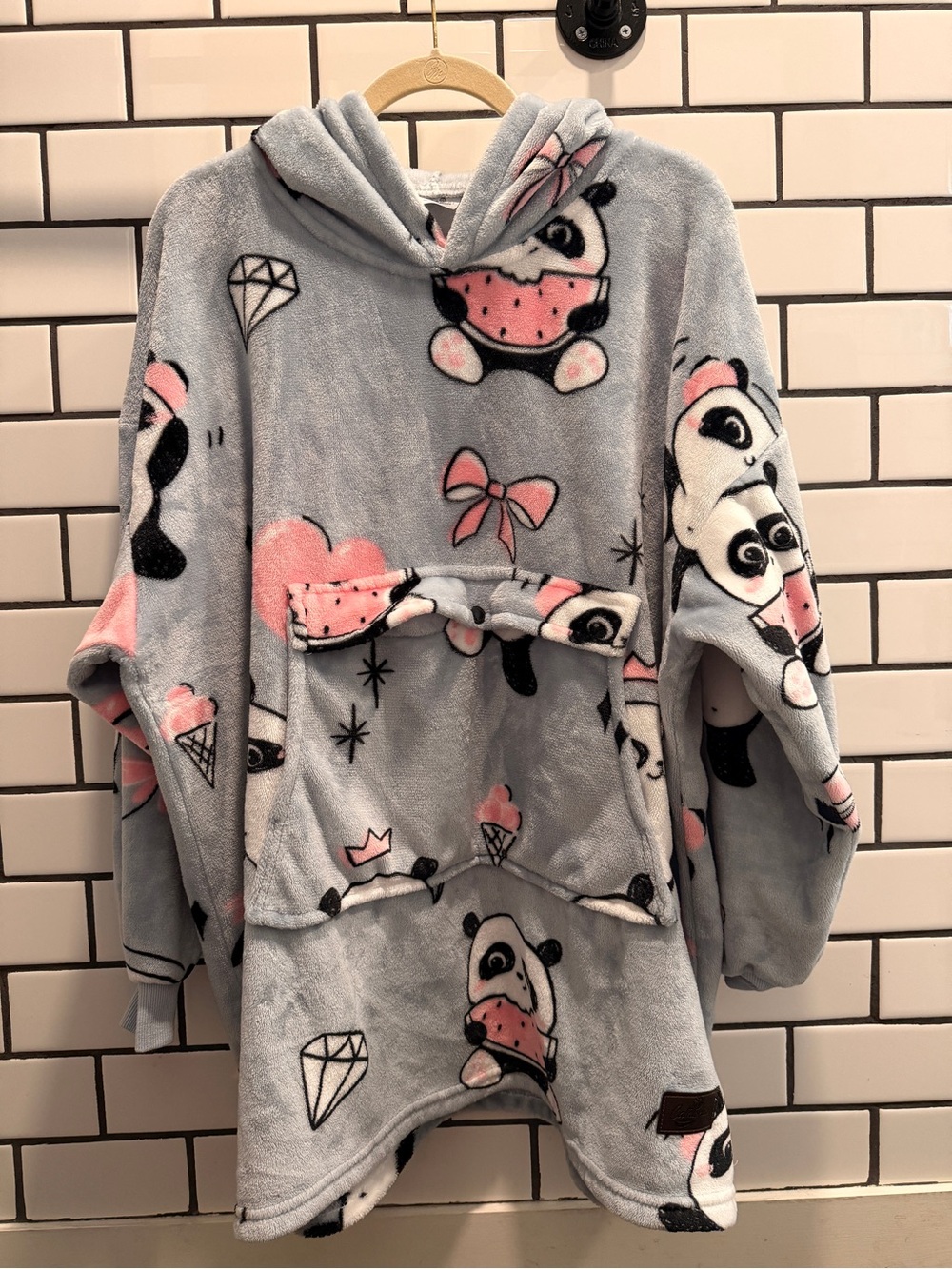 Catalonia Cozy Panda Hooded Kids Oversized Hoodie- Light Blue & Pink